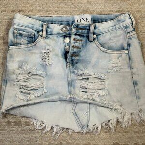 Distressed One X One Teaspoon Light Washed Denim Skirt - Size M